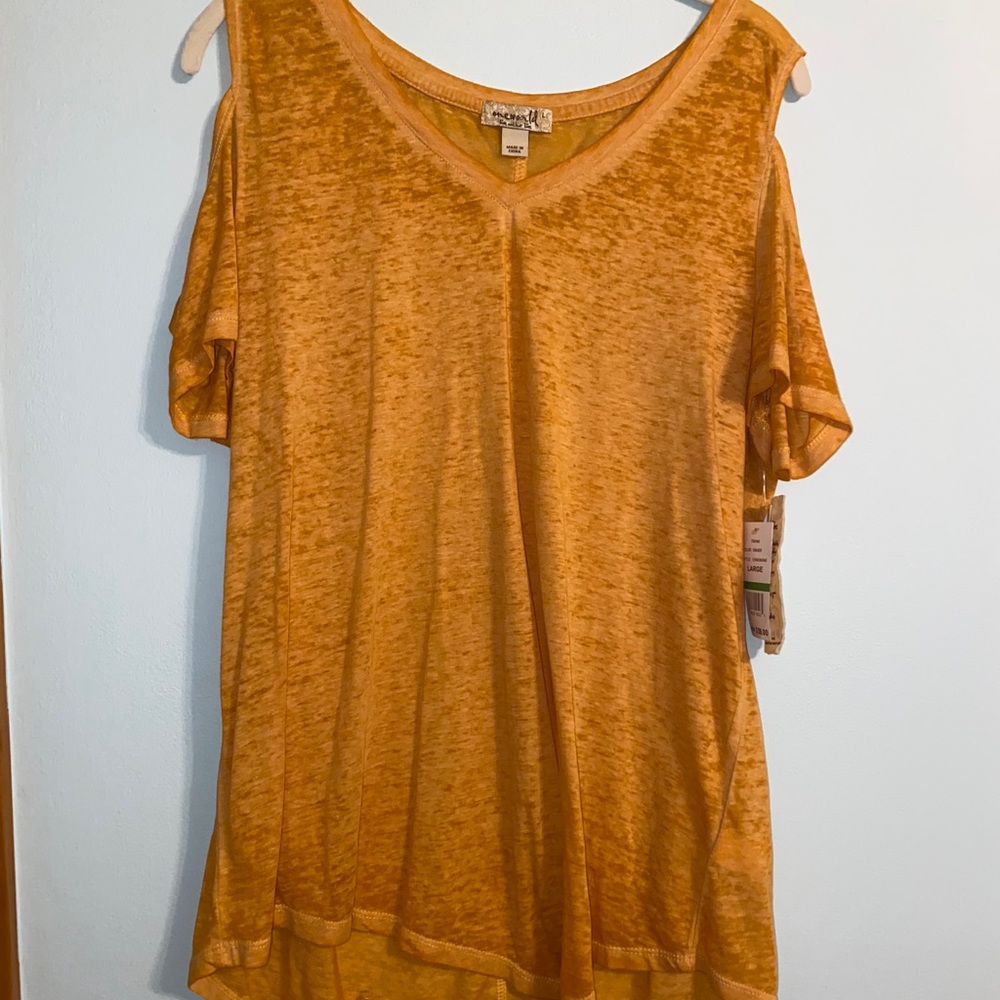 gold yellow cold shoulder top